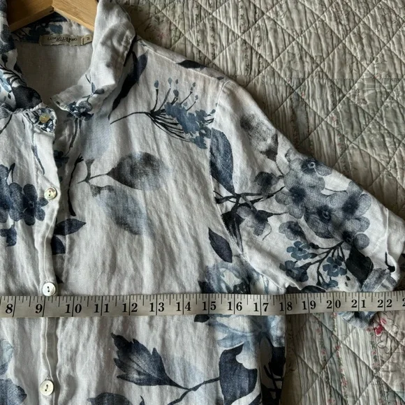 Lungo L'arno Linen Blue Floral Dress Size M With Pockets Midi Made in Italy - Picture 9 of 15